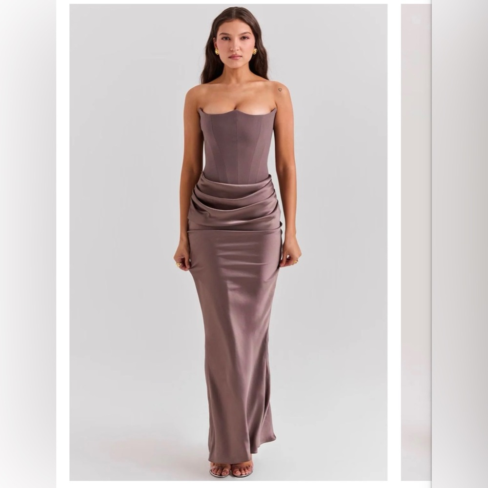 Dark Beige Strapless Corset Formal Dress